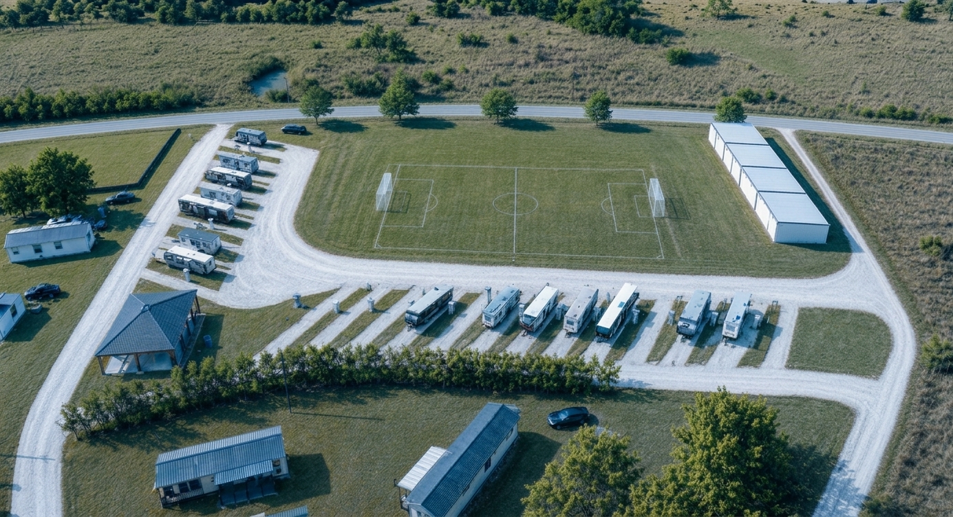 Aerial view across Bluebonnet RV Park